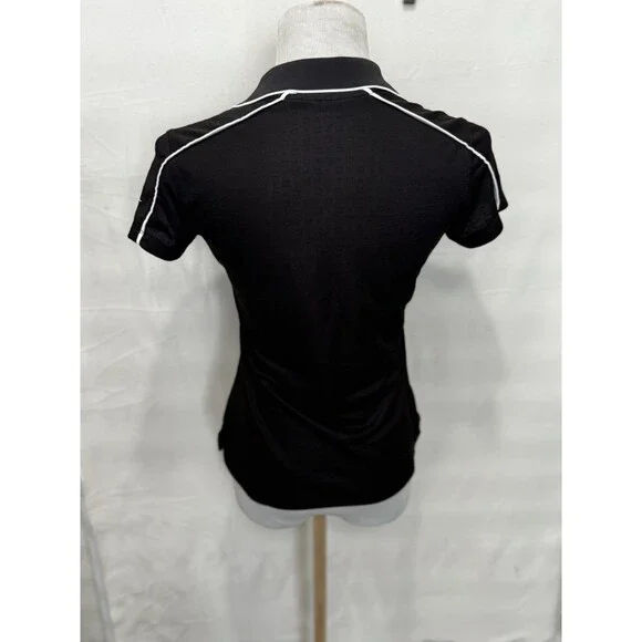 Slazenger golf shirt womens Sz S Black White Trim Short Sleeve Polo Zippered Fro - Picture 3 of 7